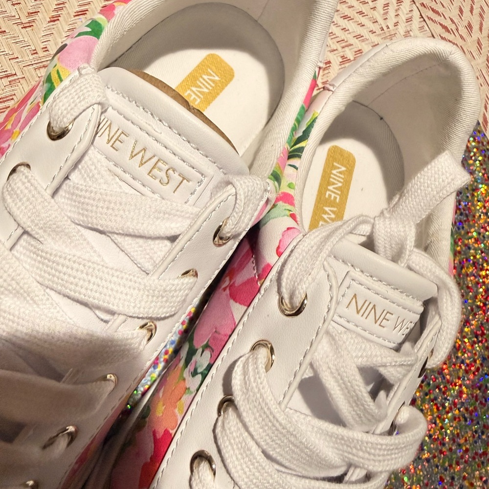 Nine West White‎ and Pink Floral Sneakers - Picture 15 of 16